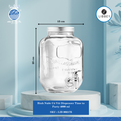 Bình Nước Có Vòi Time to Party Ø: 15cm ØĐáy: 13cm ØMiệng: 10.5cm 4,000ml Cao: 25cm 1 Cái/Thùng Libbey Thuỷ tinh EU Glassware LIB 992175