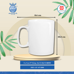 Ca Cao 3" Trắng Ø: 8.4cm 360ml Cao: 10.3cm 72 Cái/Thùng 12 Cái/Hộp Long Phương Sứ LP AT 5503