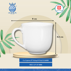 Ca Lipton 3" Trắng Ø: 9cm 310ml Cao: 8.3cm 72 Cái/Thùng 6 Cái/Hộp Long Phương Sứ LP AT 5504