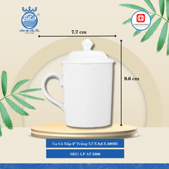 Ca Có Nắp 3" Trắng Ø: 7.7cm 280ml Cao: 9.6cm 72 Cái/Thùng 12 Cái/Hộp Long Phương Sứ LP AT 5506