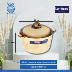 Nồi Thủy Tinh, Nắp Thủy Tinh Amberline Granite (Nhiều Size) Luminarc Thủy Tinh