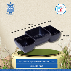 Dĩa Chấm 3 Ngăn C 107 Màu Đen Dài: 14cm Rộng: 6cm Cao: 3.9cm Fataco Nhựa MD C107