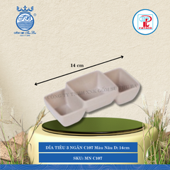 DĨA TIÊU 3 NGĂN C107 Màu Nâu Dài: 14cm Rộng: 6cm Cao: 3.9cm Fataco Nhựa MN C107