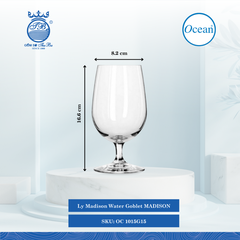 Ly Madison Water Goblet 425ml Ø: 8.2cm Ø:Đáy: 7.5cm Ø:M 6.4cm 425ml Cao: 16.6cm 24 Cái/Thùng 6 Cái/Hộp Ocean Thủy Tinh OC 1015G15