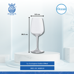 Ly Lexington Goblet 370ml Ø: 8.3cm Ø:Đáy: 8.1cm Ø:M 6.2cm 370ml Cao: 20.3cm 48 Cái/Thùng 6 Cái/Hộp Ocean Thủy Tinh OC 1019G13
