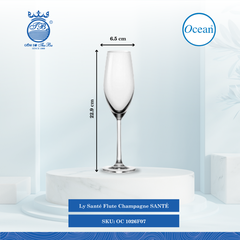 Ly Santé Flute Champagne 210ml Ø: 6.5cm Ø:Đáy: 6cm Ø:M 4.5cm 210ml Cao: 22.9cm 24 Cái/Thùng 6 Cái/Hộp Ocean Thủy Tinh OC 1026F07