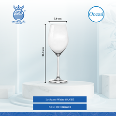 Ly Santé White 340ml Ø: 7.9cm Ø:Đáy: 7.1cm Ø:M 5.8cm 340ml Cao: 21.3cm 24 Cái/Thùng 6 Cái/Hộp Ocean Thủy Tinh OC 1026W12