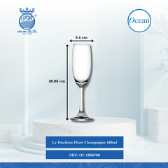 Ly Duchess Flute Champagne 165ml Ø: 5.4cm Ø:Đáy: 6.5cm Ø:M 4.8cm 165ml Cao: 20.95cm 48 Cái/Thùng 6 Cái/Hộp Ocean Thủy Tinh OC 1503F06