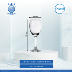 Ly Duchess Goblet 350ml Ø: 8cm Ø:Đáy: 7.3cm Ø:M 7cm 350ml Cao: 19.95cm 48 Cái/Thùng 6 Cái/Hộp Ocean Thủy Tinh OC 1503G12