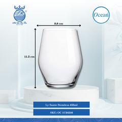 Ly Santé Stemless, 455ml Ø: 8.8cm Ø:Đáy: 5.4cm Ø:M 6.7cm 455ml Cao: 11.5cm 48 Cái/Thùng 6 Cái/Hộp Ocean Thủy Tinh OC 1C24216