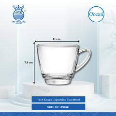 Tách Kenya Capuccino Cup 245ml Ø: 11cm Ø:Đáy: 5.1cm Ø:M 8.5cm 245ml Cao: 7.8cm 72 Cái/Thùng 6 Cái/Hộp Ocean Thủy Tinh OC 1P01641
