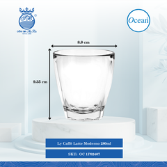 Ly Caffé Latte Moderno 280ml Ø: 8.8cm Ø:Đáy: 6cm Ø:M 8.8cm 280ml Cao: 9.35cm 48 Cái/Thùng 6 Cái/Hộp Ocean Thủy Tinh OC 1P02407