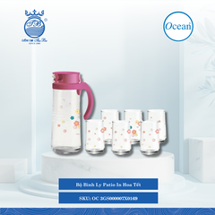 Bộ Bình Ly Patio In Hoa Ocean Thủy Tinh