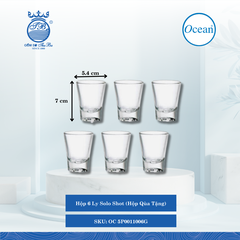 Hộp 6 Ly Solo Shot (Hộp Qùa Tặng) Ø: 5.4cm ØĐáy: 4.1cm ØMiệng: 5.4cm 60ml Cao: 7cm Ocean Thủy Tinh OC 5P0011006G