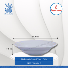 Dĩa Pasta 8.8" J&K Trơn Plain (Trắng Trơn) Ø: 22.2cm Cao: 5.6cm Superware Nhựa PV113-8.8 P