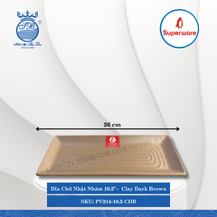 Dĩa Chữ Nhật Nhám Có Vân J&K Nhám Clay Dark Brown (Nhiều Size) Superware Nhựa