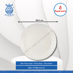 Dĩa Tròn 14.4" Porceline Porceline (Trắng Sứ) Ø: 36.5cm Cao: 5cm Superware Nhựa PV283-14.4 Po