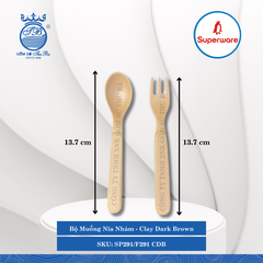 Bộ Muỗng Nĩa Nhám Trẻ Em Clay Dark Brown (Nâu Đất Đậm) Dài: 13.7cm Superware Nhựa SP291/F291 CDB