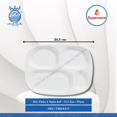 Dĩa Phần 4 Ngăn 9.5" Trẻ Em Plain (Trắng Trơn) Dài: 24.5cm Rộng: 22cm Cao: 2cm Superware Nhựa T382-9.5 P