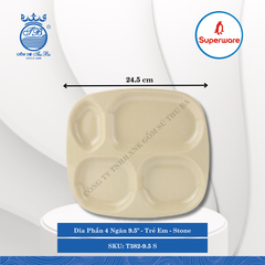 Dĩa Phần 4 Ngăn 9.5" Trẻ Em Stone (Nâu Đá) Dài: 24.5cm Rộng: 22cm Cao: 2cm Superware Nhựa T382-9.5 S