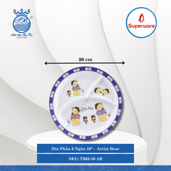 Dĩa Phần 3 Ngăn 10" Hoa Văn Trẻ Em Artist Bear Ø: 26cm Cao: 3cm Superware Nhựa T383-10 AB