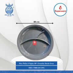 Dĩa Phần 3 Ngăn 10" Trẻ Em Granite Dark Grey (Xám Granite) Ø: 26cm Cao: 3cm Superware Nhựa T383-10 GDG