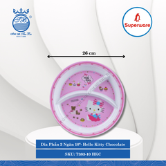 Dĩa Phần 3 Ngăn 10" Hoa Văn Trẻ Em Hello Kitty Chocolate Ø: 26cm Cao: 3cm Superware Nhựa T383-10 HKC