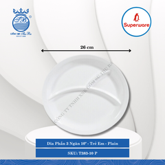 Dĩa Phần 3 Ngăn 10" Trẻ Em Plain (Trắng Trơn) Ø: 26cm Cao: 3cm Superware Nhựa T383-10 P