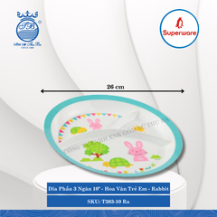 Dĩa Phần 3 Ngăn 10" Hoa Văn Trẻ Em Rabbit Ø: 26cm Cao: 3cm Superware Nhựa T383-10 Ra