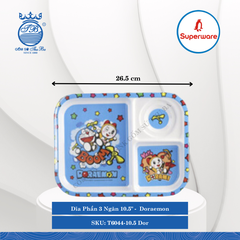 Dĩa Phần 3 Ngăn 10.5" Hoa Văn Trẻ Em Doraemon Dài: 26.5cm Rộng: 20.5cm Cao: 2.2cm Superware Nhựa T6044-10.5 Dor