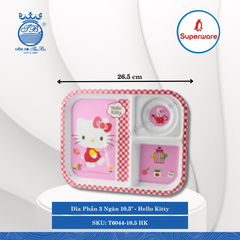 Dĩa Phần 3 Ngăn 10.5" Hoa Văn Trẻ Em Hello Kitty Dài: 26.5cm Rộng: 20.5cm Cao: 2.2cm Superware Nhựa T6044-10.5 HK