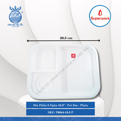 Dĩa Phần 3 Ngăn 10.5" Trẻ Em Plain (Trắng Trơn) Dài: 26.5cm Rộng: 20.5cm Cao: 2.2cm Superware Nhựa T6044-10.5 P
