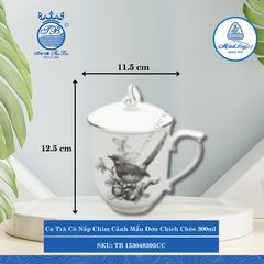 Ca Trà Có Nắp Mẫu Đơn Chích Chòe 300ml Dài:11.5cm Rộng: 10cm Cao: 12.5cm ML I Sứ TB 153048395CC