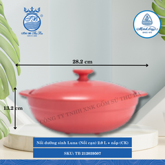 Nồi Cạn Có Nắp Dưỡng Sinh Luna Healthy Cook Màu Đỏ 2 (Nhiều Size, Nhiều Loại) ML I Sứ