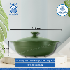 Nồi Cạn Có Nắp Dưỡng Sinh Luna Healthy Cook Xanh Rêu (Nhiều Size, Nhiều Loại) ML I Sứ