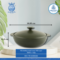Nồi Cạn Có Nắp Dưỡng Sinh Luna Healthy Cook Xanh Rêu (Nhiều Size, Nhiều Loại) ML I Sứ