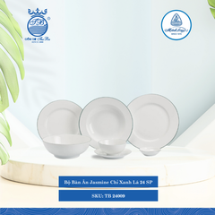 Bộ Đồ Ăn 24 Sản Phẩm Jasmine Chỉ Xanh Lá ML I Sứ TB 24009