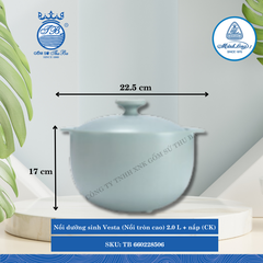 Nồi Tròn Cao Có Nắp Dưỡng Sinh Vesta Healthy Cook Màu Xám 2 (Nhiều Size, Nhiều Loại) ML I Sứ