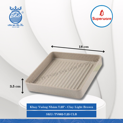Khay Vuông Nhám 7.25" J&K Nhám Clay Light Brown (Nâu Đất Nhạt) Dài: 18cm Rộng: 18cm Cao: 3.5cm Superware Nhựa TV082-7.25 CLB