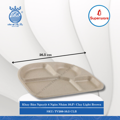 Khay Bán Nguyệt 4 Ngăn Nhám 10.5" Trẻ Em Clay Light Brown (Nâu Đất Nhạt) Dài: 26.5cm Rộng: 20.6cm Cao: 2cm Superware Nhựa TV288-10.5 CLB