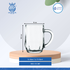 Ly Quai Ø: 10.7cm ØĐáy: 5.6cm 300ml Cao: 10.3cm 6 lố/Thùng 6 c/Hộp 28Gr. Thủy Tinh UG 307