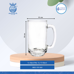 Ly Quai Đại Ø: 11cm ØĐáy: 6cm 380ml Cao: 14cm 3 lố/Thùng 6 c/Hộp 20Gr. Thủy Tinh UG 315