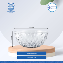 Tô Kim Cương Ø: 19.8cm ØĐáy: 8.5cm 1,600ml Cao: 8.5cm 2 lố/Thùng 6 c/Hộp 18Gr. Thủy Tinh UG 318
