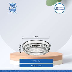 Đế Ly Ø: 8.6cm ØĐáy: 7.3cm 50ml Cao: 1.9cm 12 lố/Thùng 12 c/Hộp 19Gr. Thủy Tinh UG 337