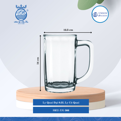 Ly Quai Đại Nửa Lít Ø: 12.5cm ØĐáy: 7.5cm 500ml Cao: 14cm 3 lố/Thùng 6 c/Hộp 25Gr. Thủy Tinh UG 366