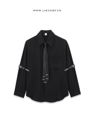 Oversized Black with Tie x Buckle Hand Shirt