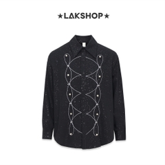 Áo Oversized Black Bling Bling Starry Sky Pearl Shirt