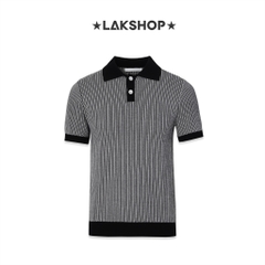 Áo Grey Knit with Black Trim Polo Shirt
