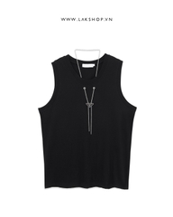 Black Tanktop with Triangle Chain Necklace