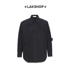 Áo Oversized Black Three-Dimensional Rose Shirt